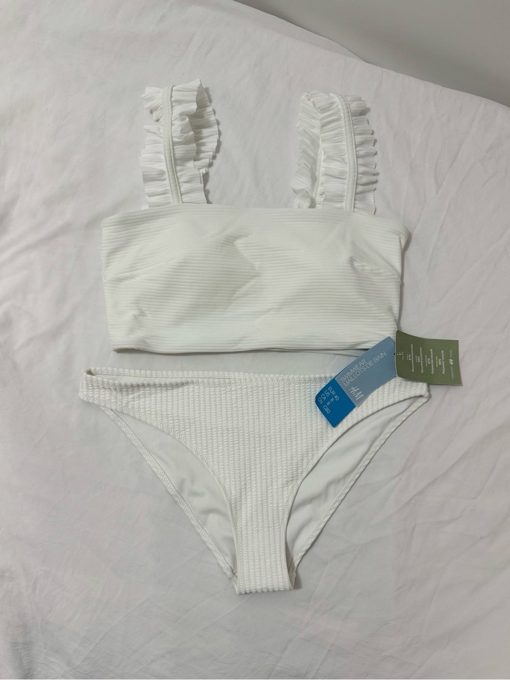 H&M White Ribbed 2 Piece Swim Suit Set